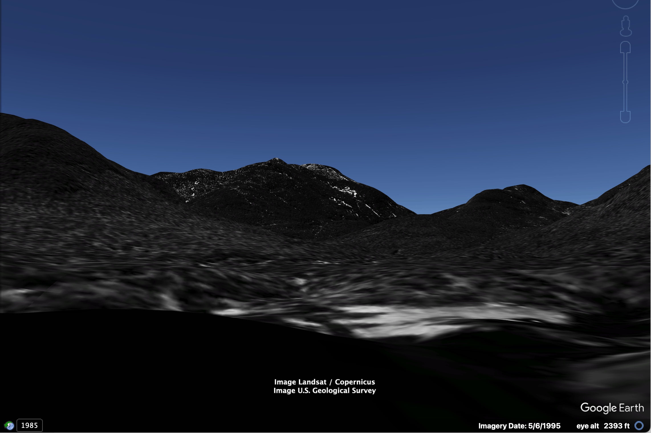 Simulated terrain view of the location of the original picture from Google Earth